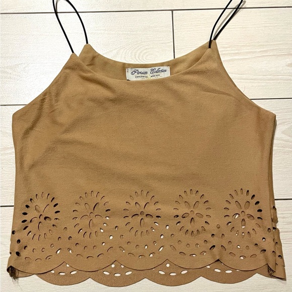 Parisian Collection Tops - Women's Parisian Collection Tan Faux Suede Laser Cut String Cami Top Size S/M